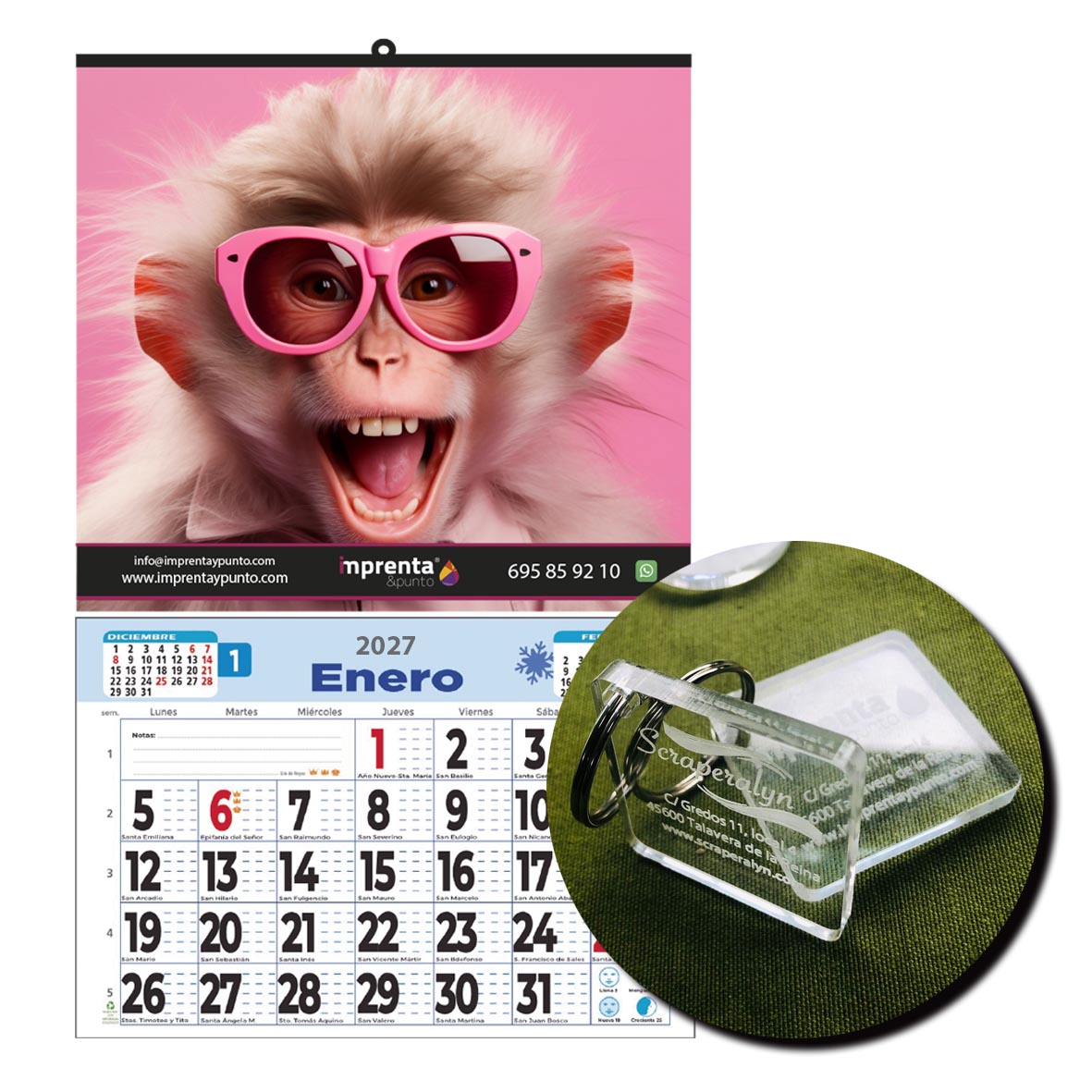 Pack Premium: 100 Calendarios con Faldilla + 100 Bolígrafos + 100 Llaveros personalizados - Imagen 7