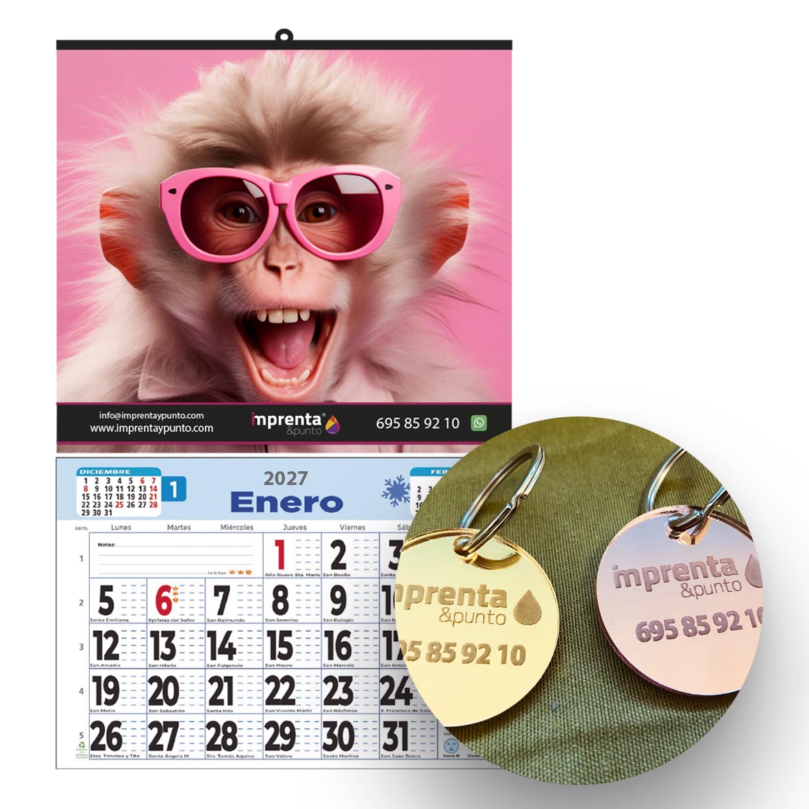 Pack Premium: 100 Calendarios con Faldilla + 100 Bolígrafos + 100 Llaveros personalizados - Imagen 6