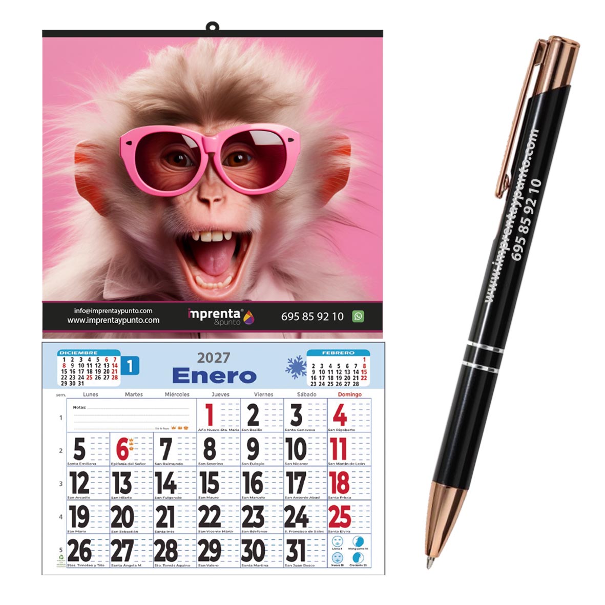 Pack Comercio: 100 Calendarios con Faldilla + 100 Bolígrafos Personalizado - Imagen 4