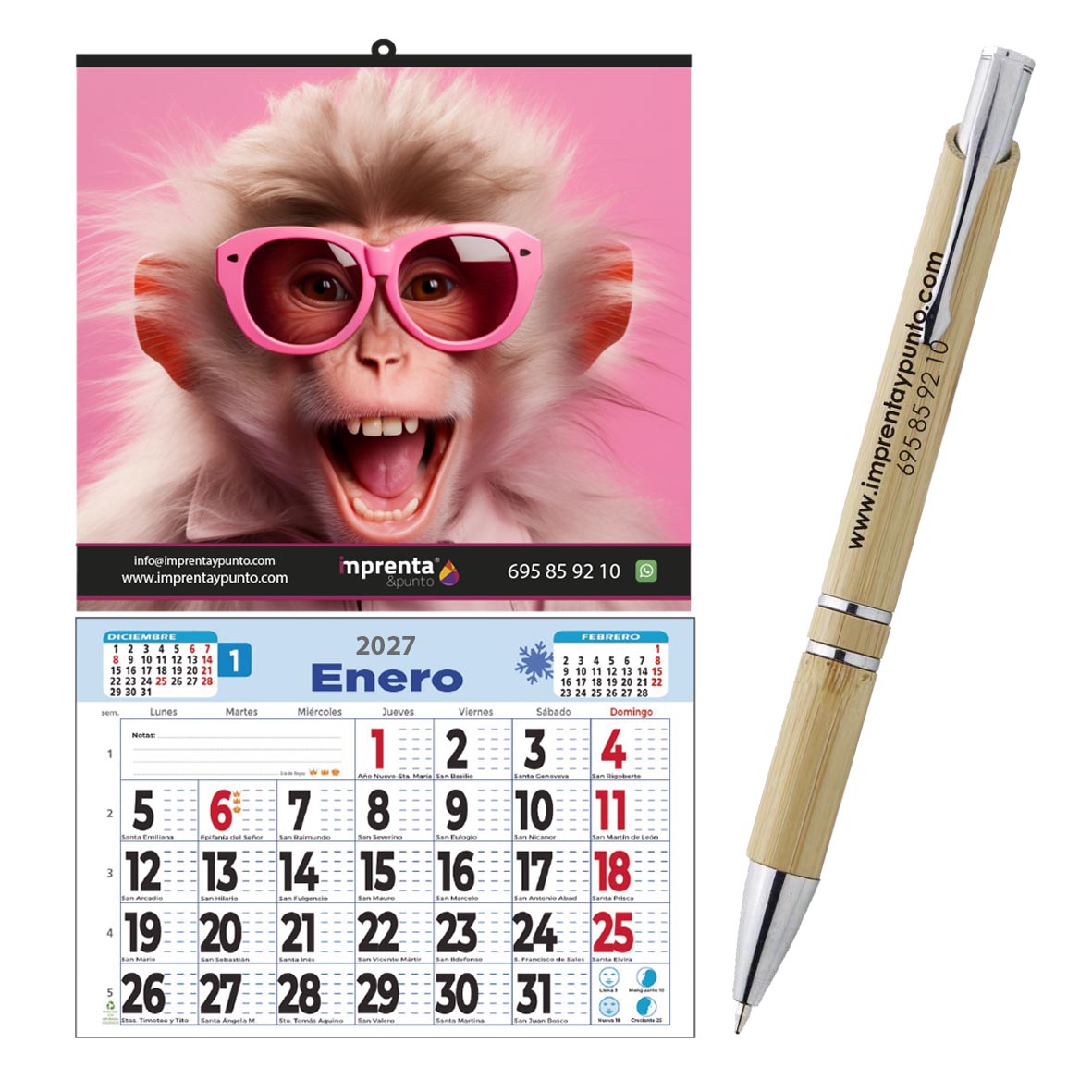 Pack Comercio: 100 Calendarios con Faldilla + 100 Bolígrafos Personalizado - Imagen 3