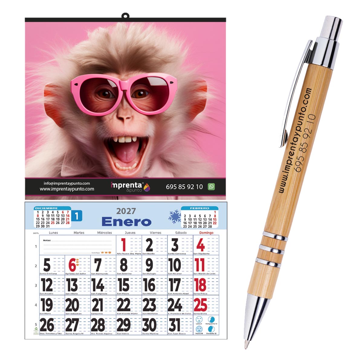 Pack Comercio: 100 Calendarios con Faldilla + 100 Bolígrafos Personalizado - Imagen 2